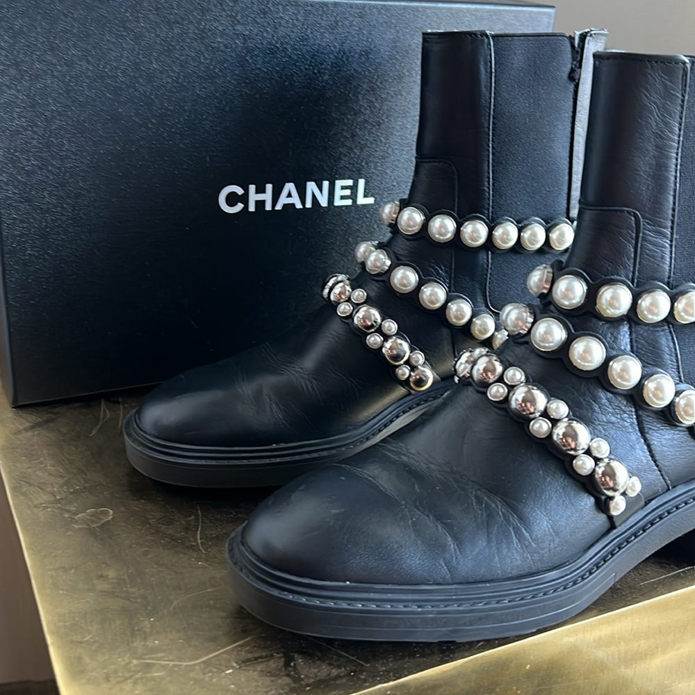 Zara Black Pearl Studded Moto Boots - Picture 9 of 14